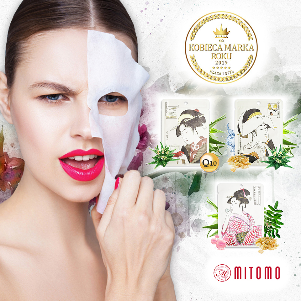 Maski do twarzy w płachcie kolekcja UKIYO-E - Mitomo Polska z tytułem Kobieca Marka Roku
