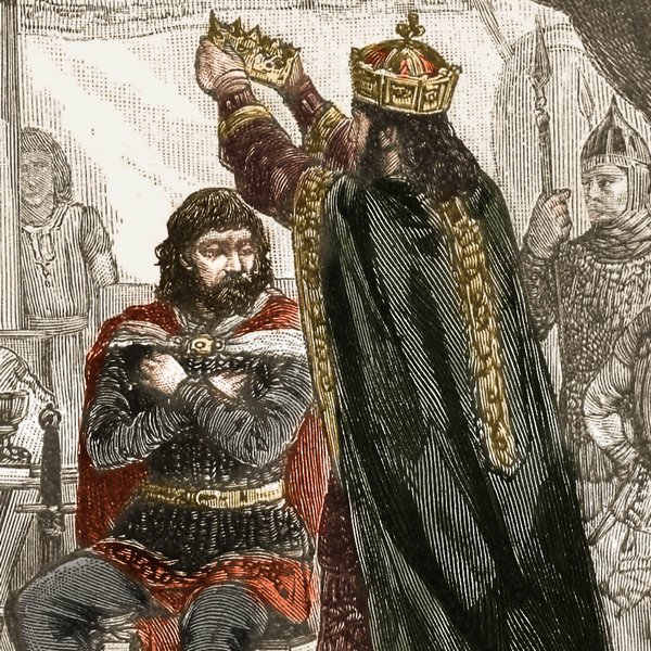 Otton 3 wkładający diadem na głowę Bolesława Chrobrego. Obraz