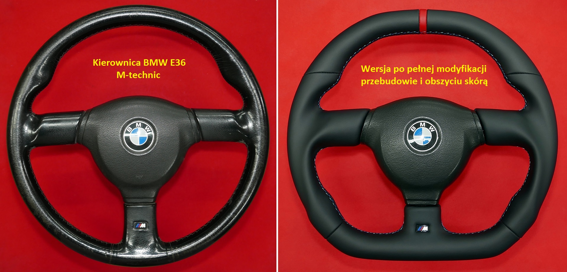 Kierownica BMW E36 M-Technic modyfikacja zmiana kształtu obszycie