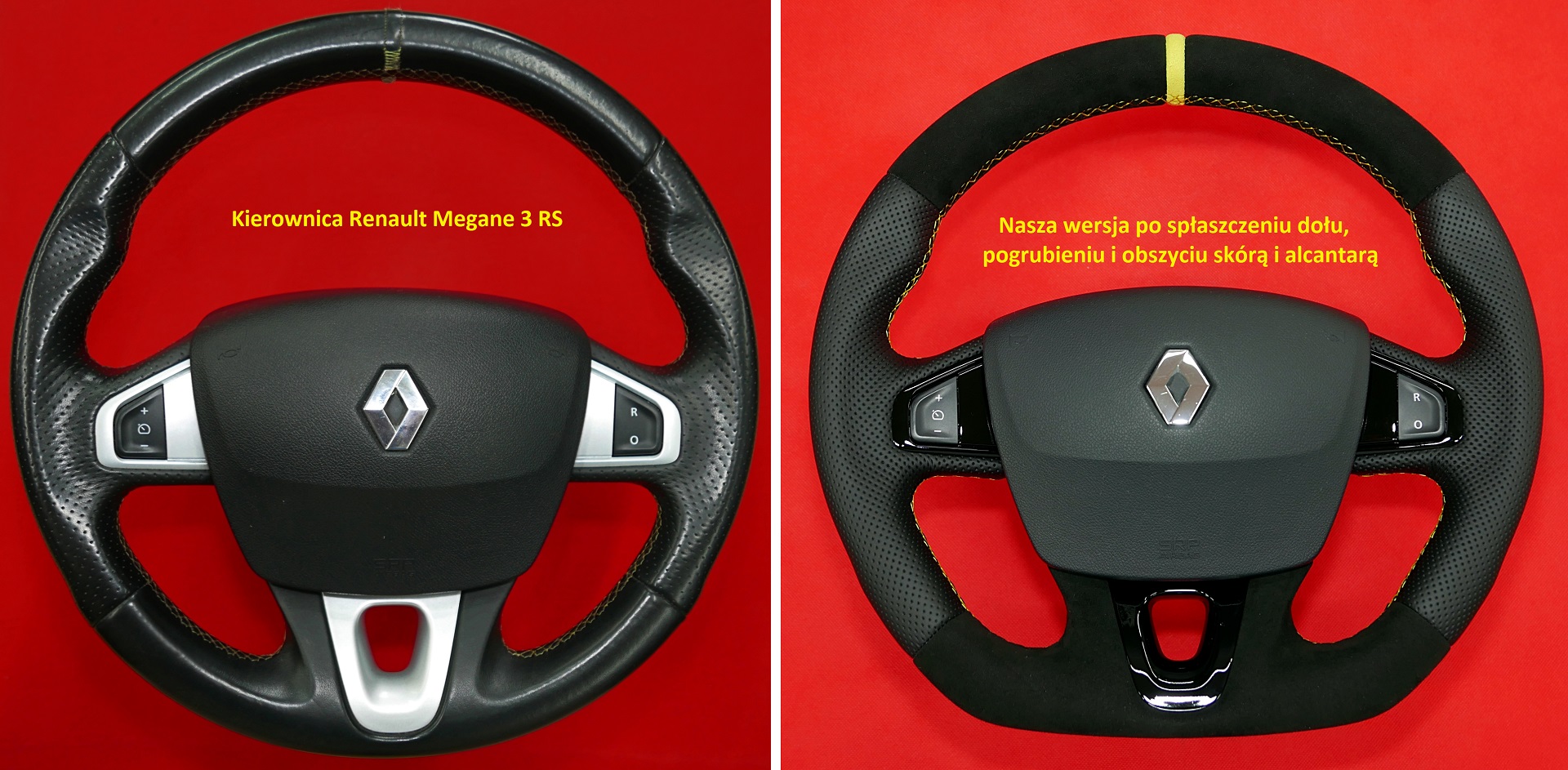Kierownica Renault Megane RS tuning modyfikacja spłaszczenie obszycie