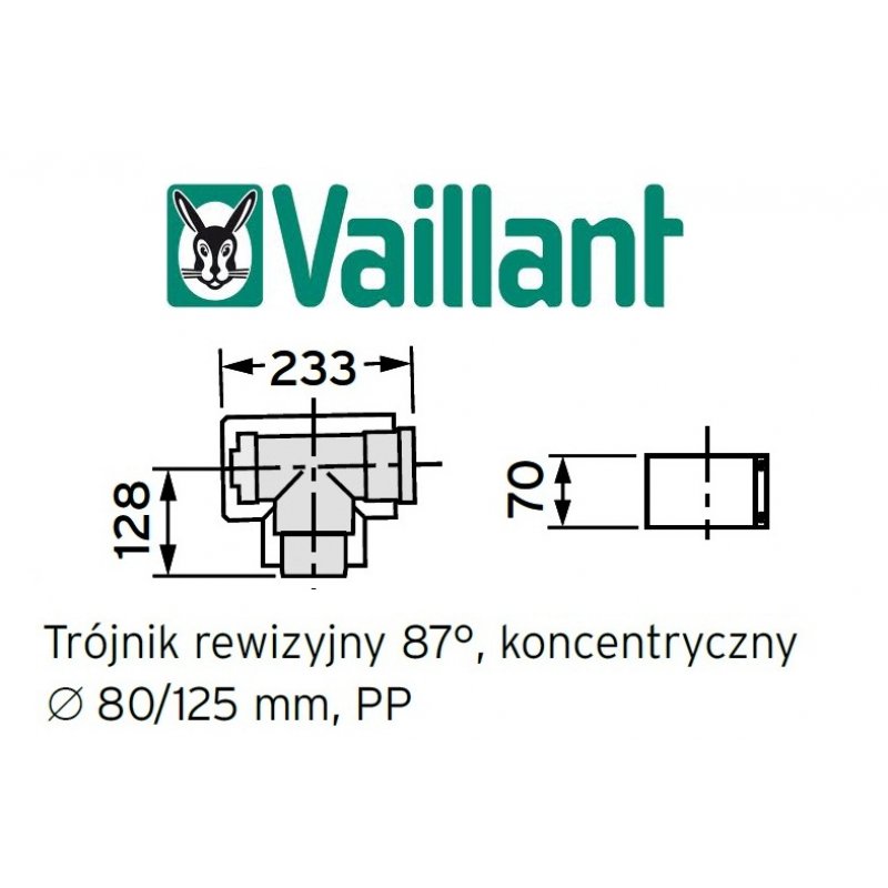 Vaillant trójnik 87° koncentryczny 80/125 trójnik rewizyjny PP