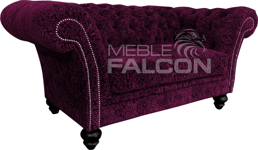 sofa chesterfield tkanina z wzorem fuksja fiolet