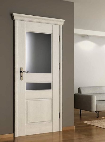 Białe drzwi wewnętrzne Intenso w stylu klasycznym z mleczną szybą