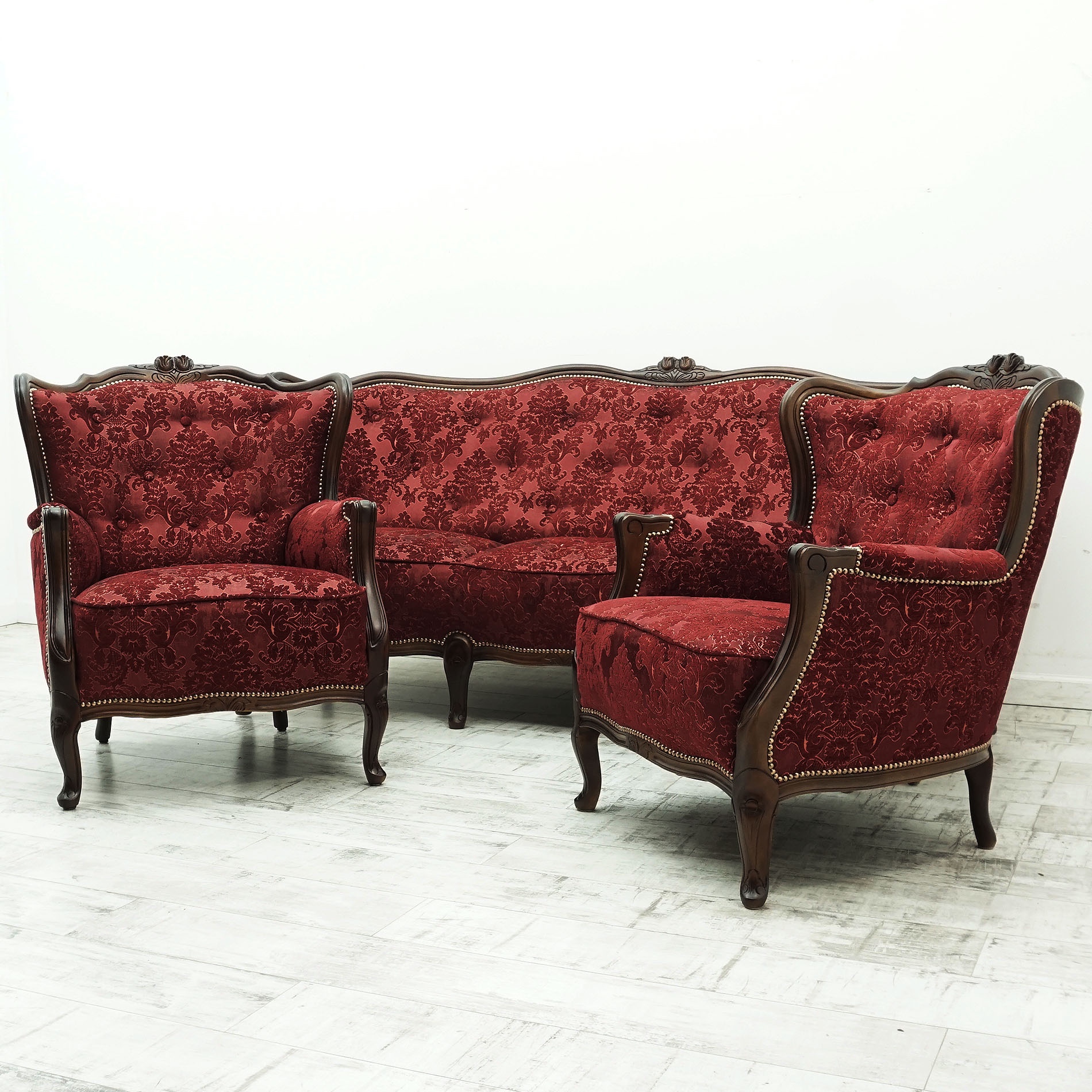 Antyk, piękny stylowy komplet kanapa 2 x fotel