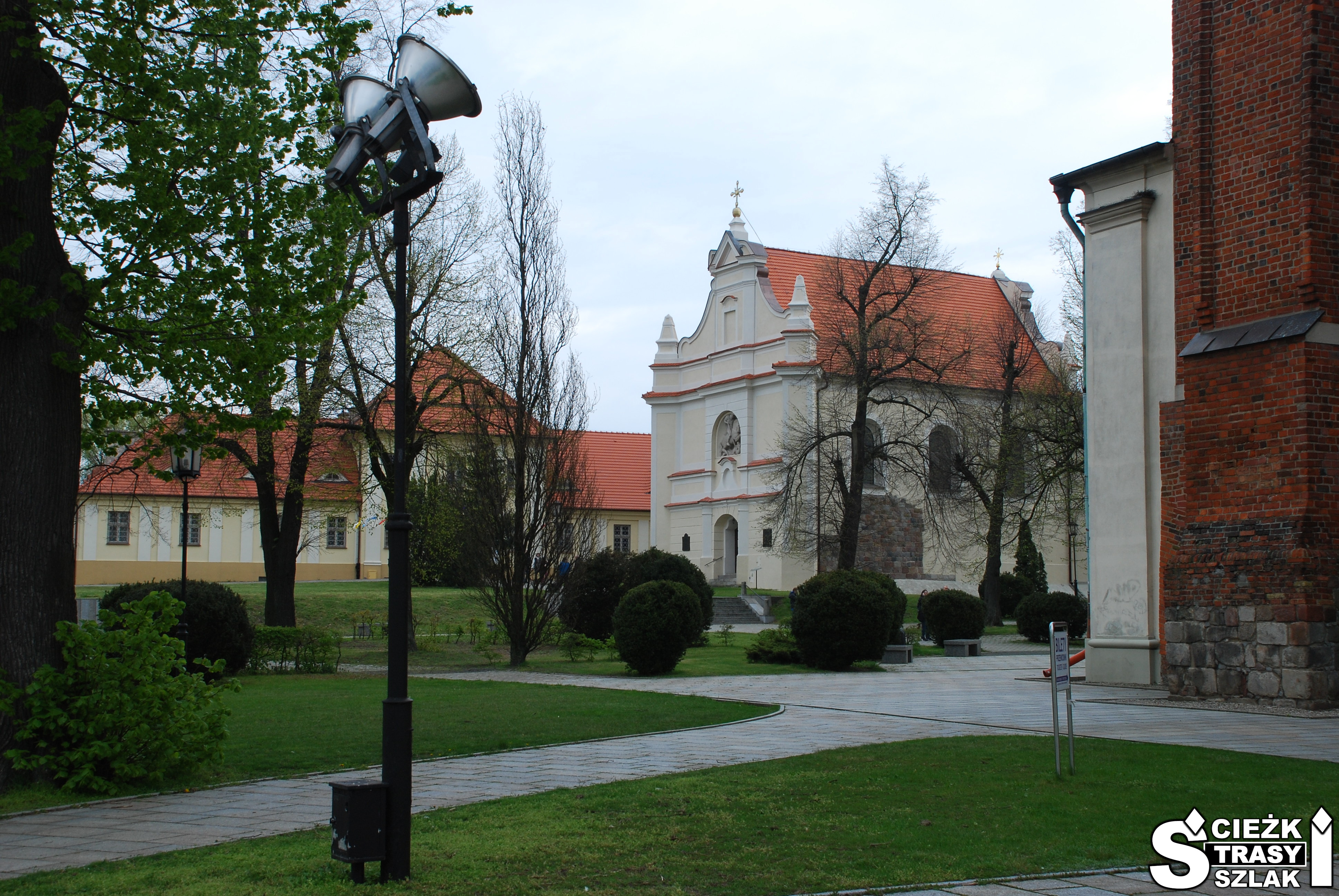 Alejki między drzewami biegnące obok Katedry Gnieźnieńskiej i dzwonnicy w stronę Muzeum Archidiecezji Gnieźnieńskiej