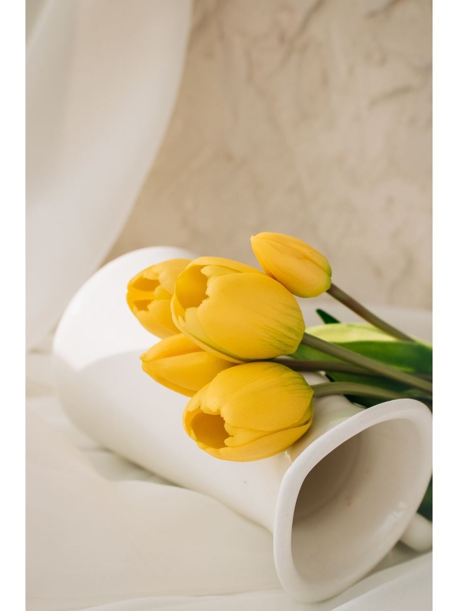 YELLOW Flowers Artificial Tulips for Home Decor Bouquet    (5 pieces 40cm)