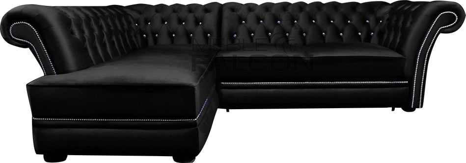 ekskluzywna czarna pikowana sofa narożna do salonu