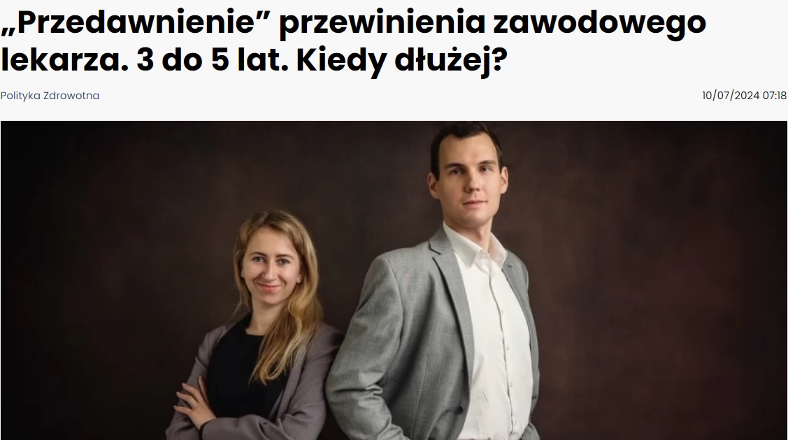 Przedawnienie przewinienia zawodowego lekarza - nasz artykuł opublikowano w "Polityce Zdrowotnej"!