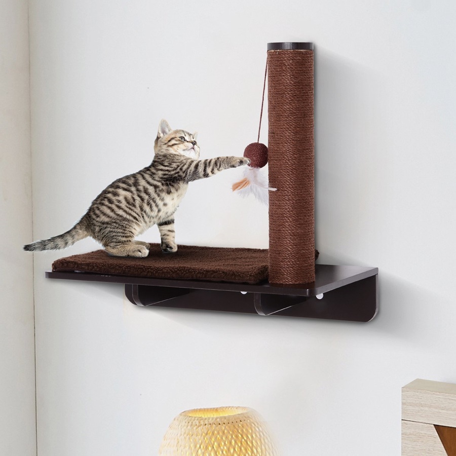 Drapak PawHut, tablica dla kota do montażu na ścianie, pluszowe pokrycie