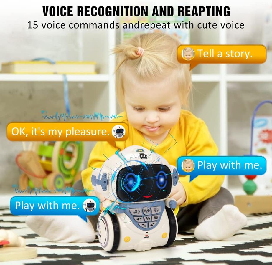 Zabawka robot KaeKid dla dzieci, interaktywny inteligentny robot z kontrolą głosową Wersja Angielska