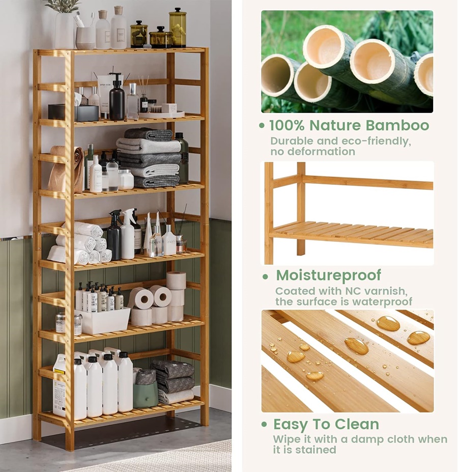 Bambusowa półka wolnostojąca do łazienki, salonu, sypialni, kuchni, pralni .