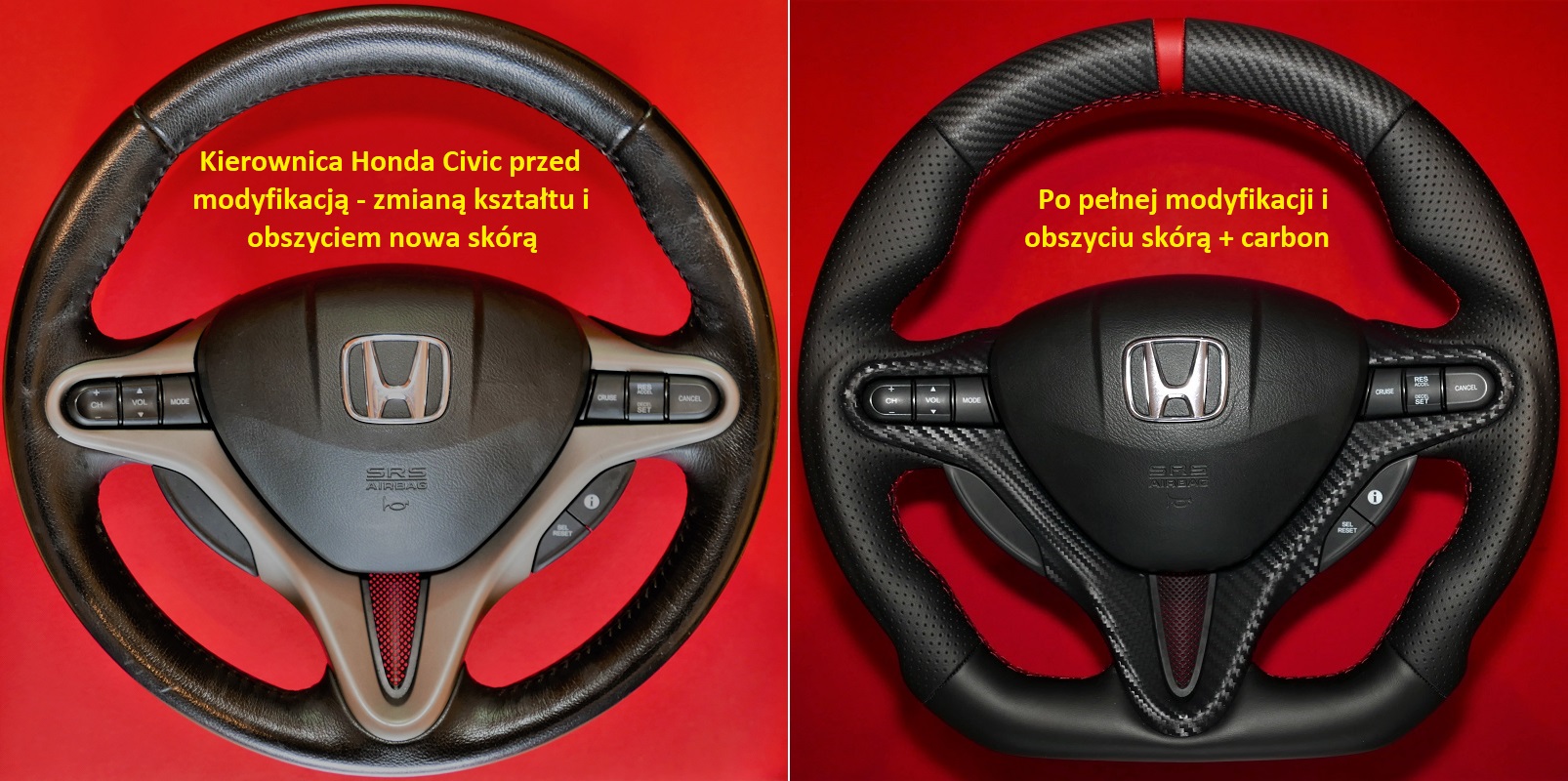 Kierownica do samochodu z włókna węglowego, kierownica sportowa do Honda, modyfikacja tuning aut Warszawa