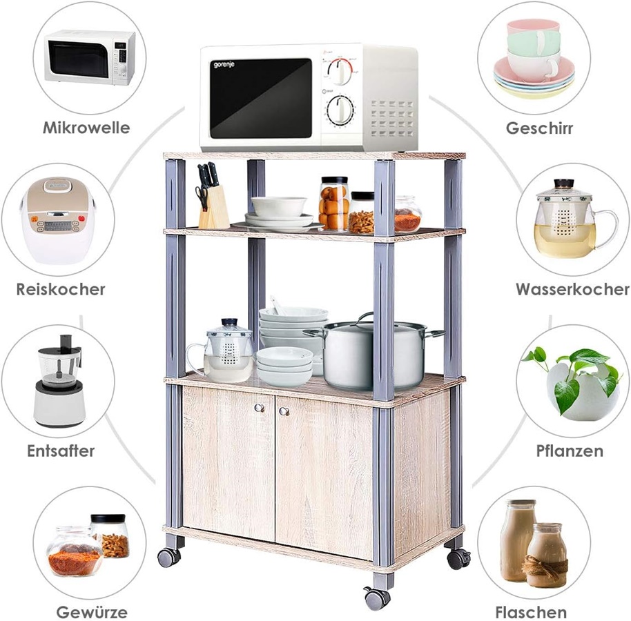 Regał stojący, regał kuchenny, regał domowy, do kuchenki mikrofalowej, wózek kuchenny z kółkami