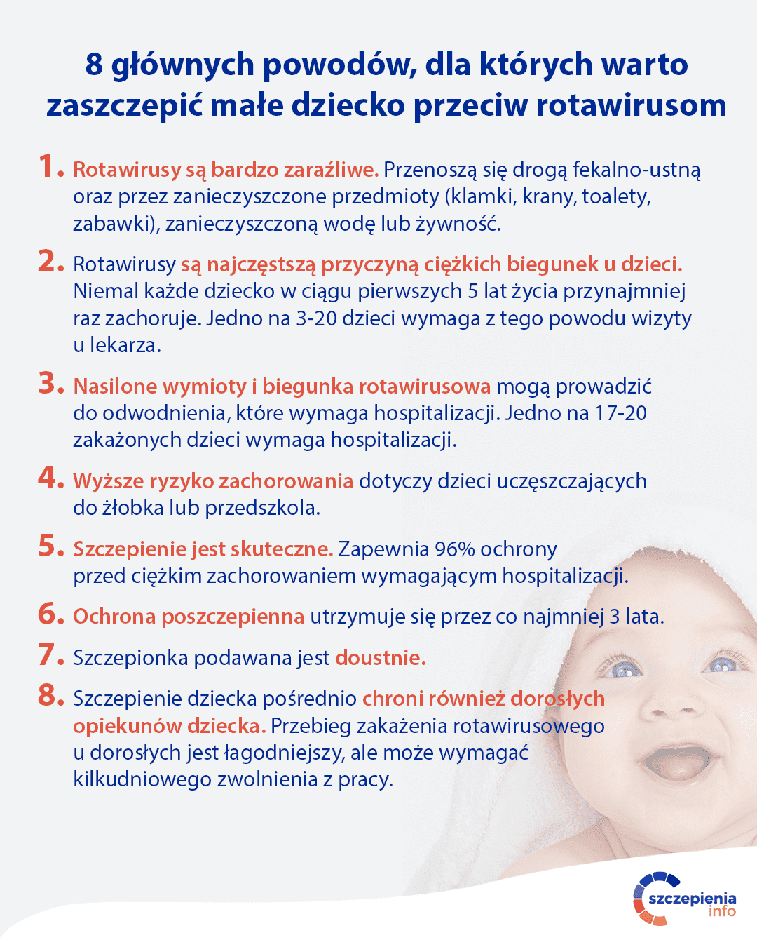 8 głównych powodów do zaszczepienia dziecka przeciw rotawirusom.