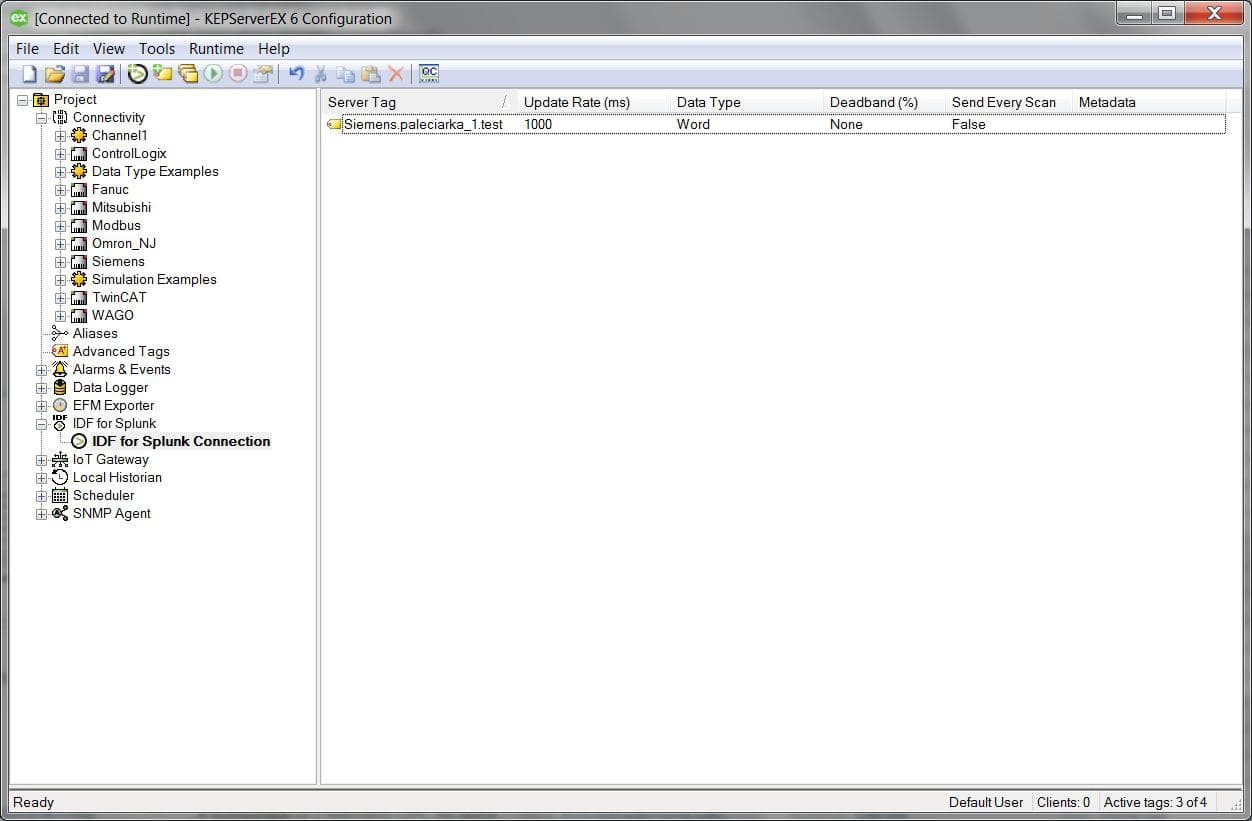 KEPServerEX / ThingWorx Kepware Server - Industrial Data Forwarder for Splunk - zrzut ekranu / screen