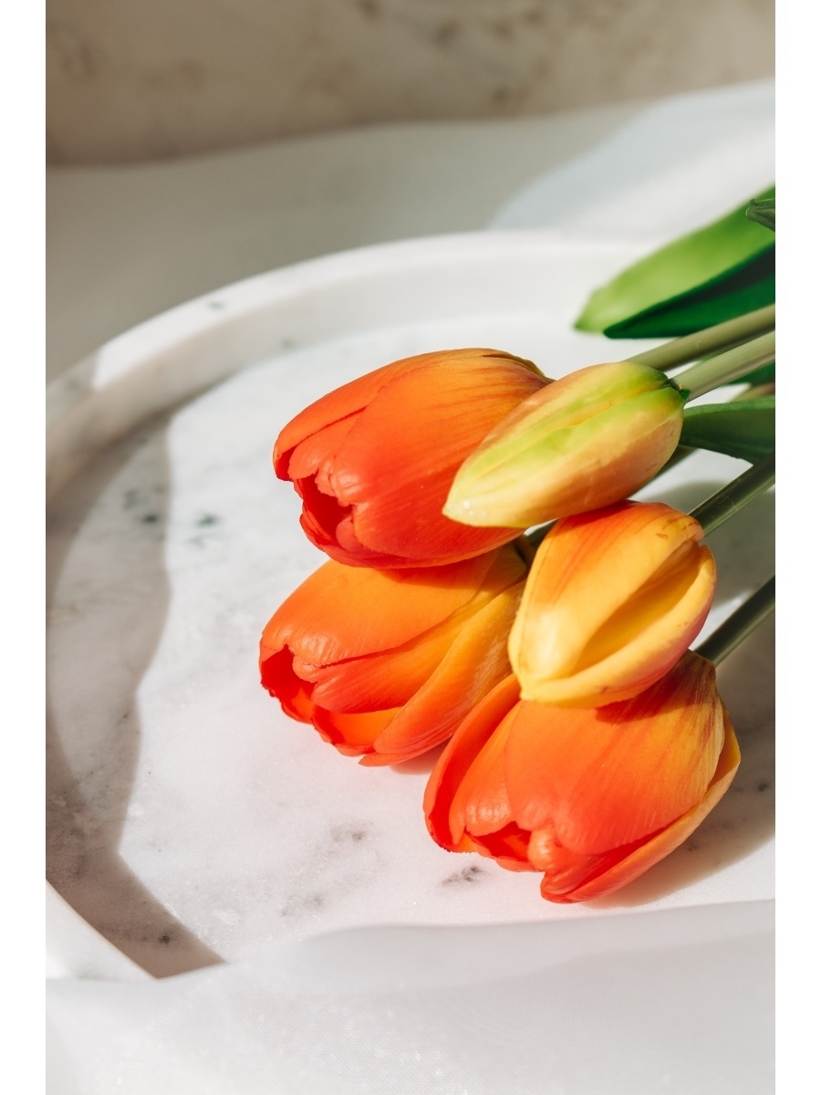 ORANGE Artificial tulip flowers for home decor bouquet (5 pieces 40cm)