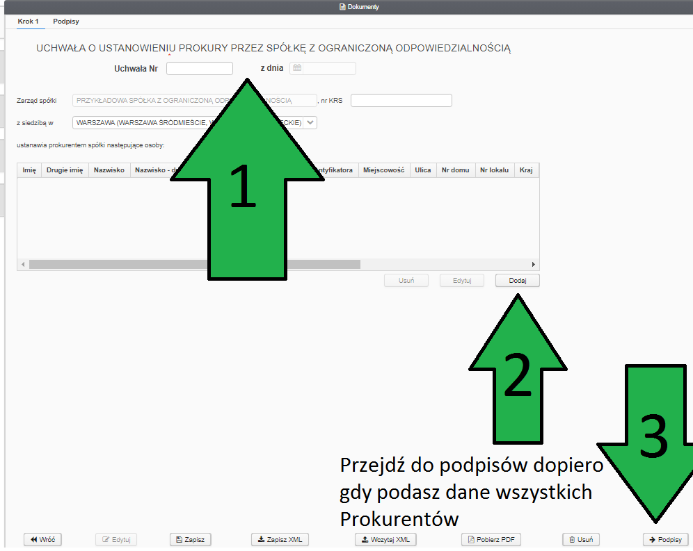 Wypenienie dokumentu - Prokurapng