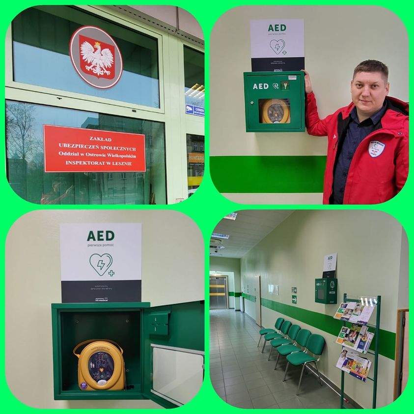Defibrylator Zewnętrzny AED już dostępny w placówce Zakładu Ubezpieczeń Społecznych w Lesznie.