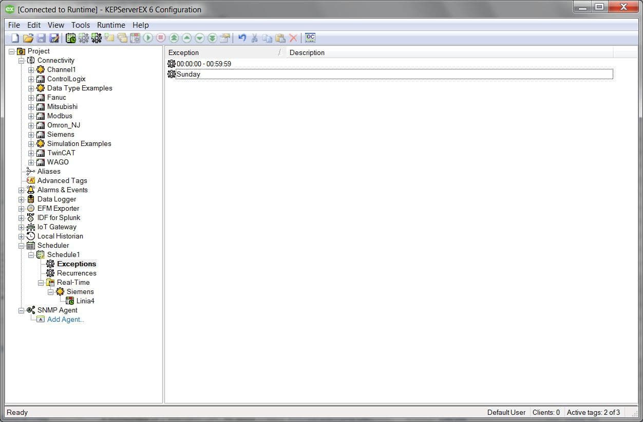 KEPServerEX / ThingWorx Kepware Server - Scheduler - zrzut ekranu / screenshot