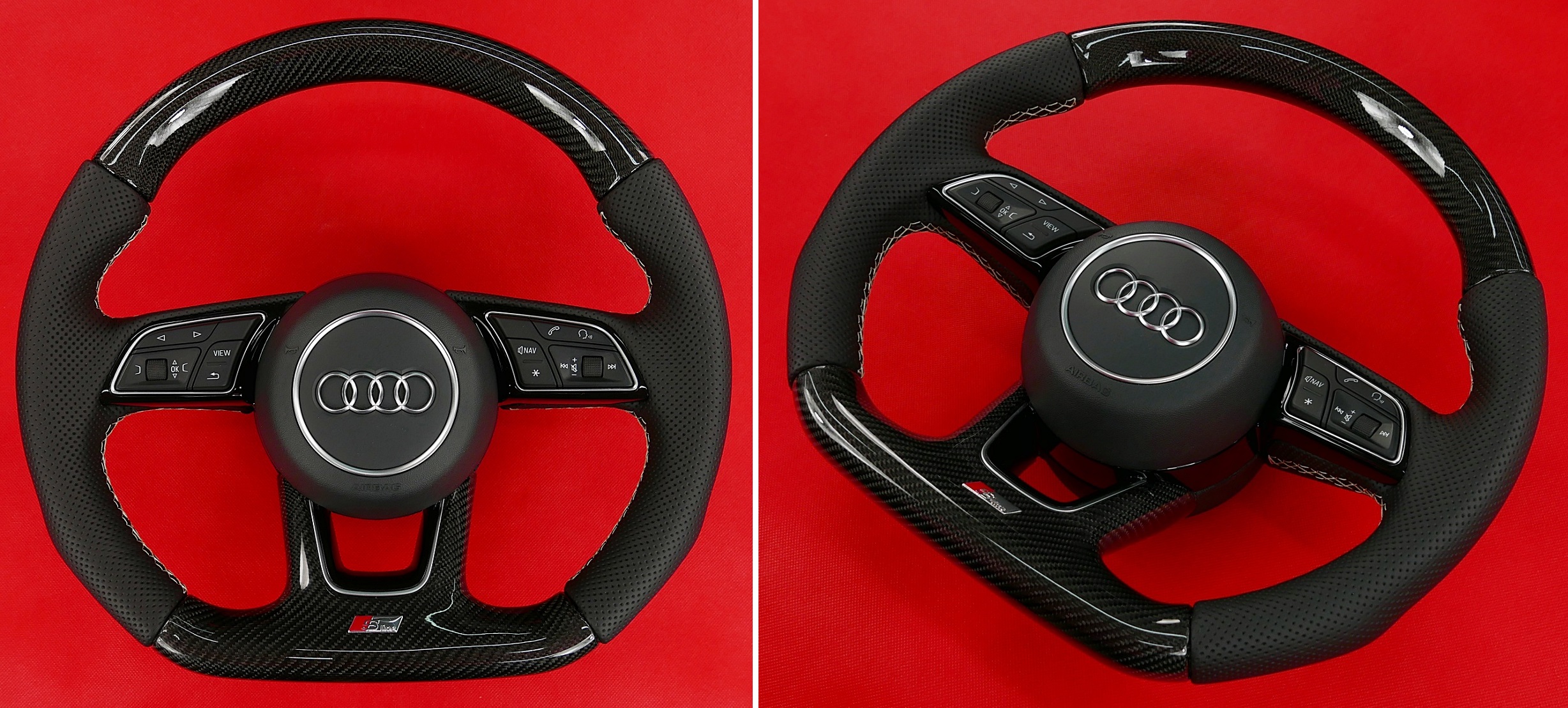 Kierownica Audi włókno węglowe carbon tuning modyfikacja zmiana kształtu obszywanie skórą