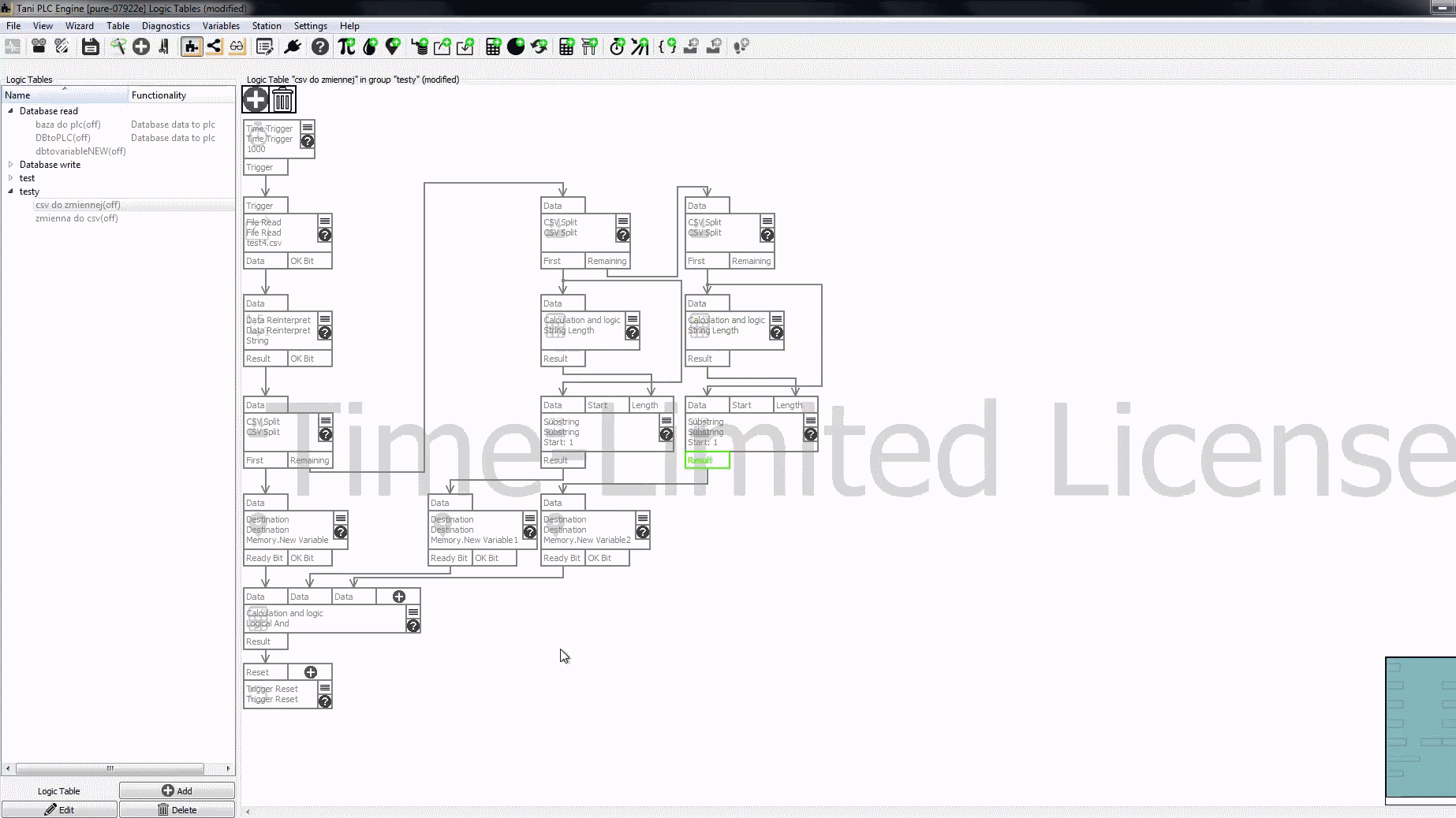 Tabele logiczne w programie PLC Engine Collect firmy TANI (dawniej INAT)