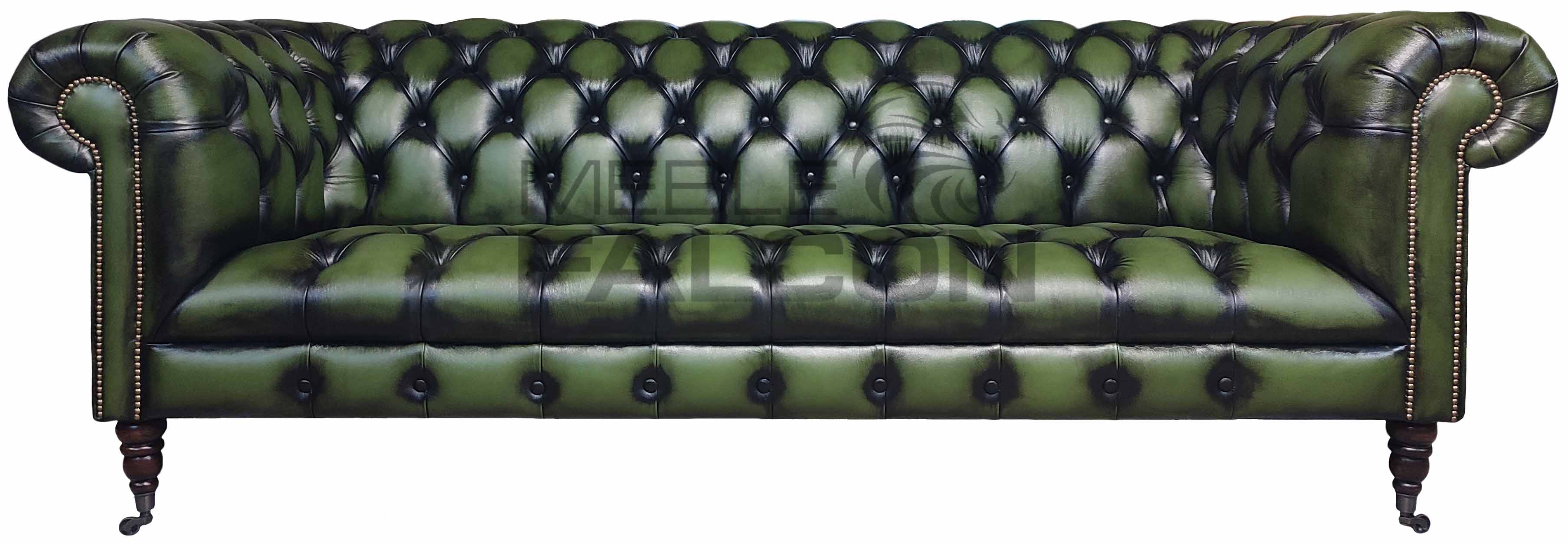 sofa chesterfield skórzana zieleń butelkowa kółka