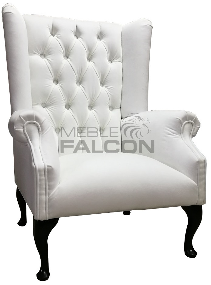producent mebli chesterfield fotel na nóżkach ludwikowskich biały tapicerska materiałowa komfort 