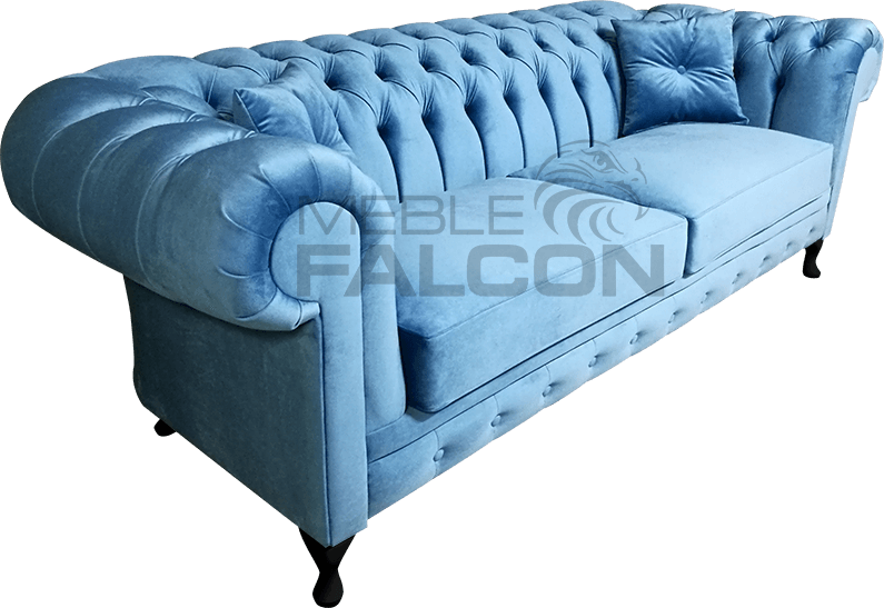 stylowa sofa chesterfield niebieska błękitna bonel