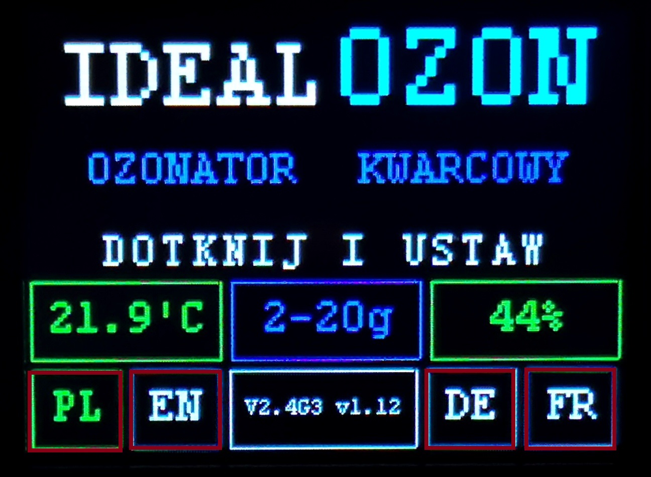 Parametry ozonatora kwarcowego V2.5
