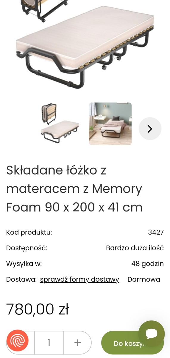 Składane Łóżko z materacem z warstwą Memory Foam 90 x 200 x 41 cm