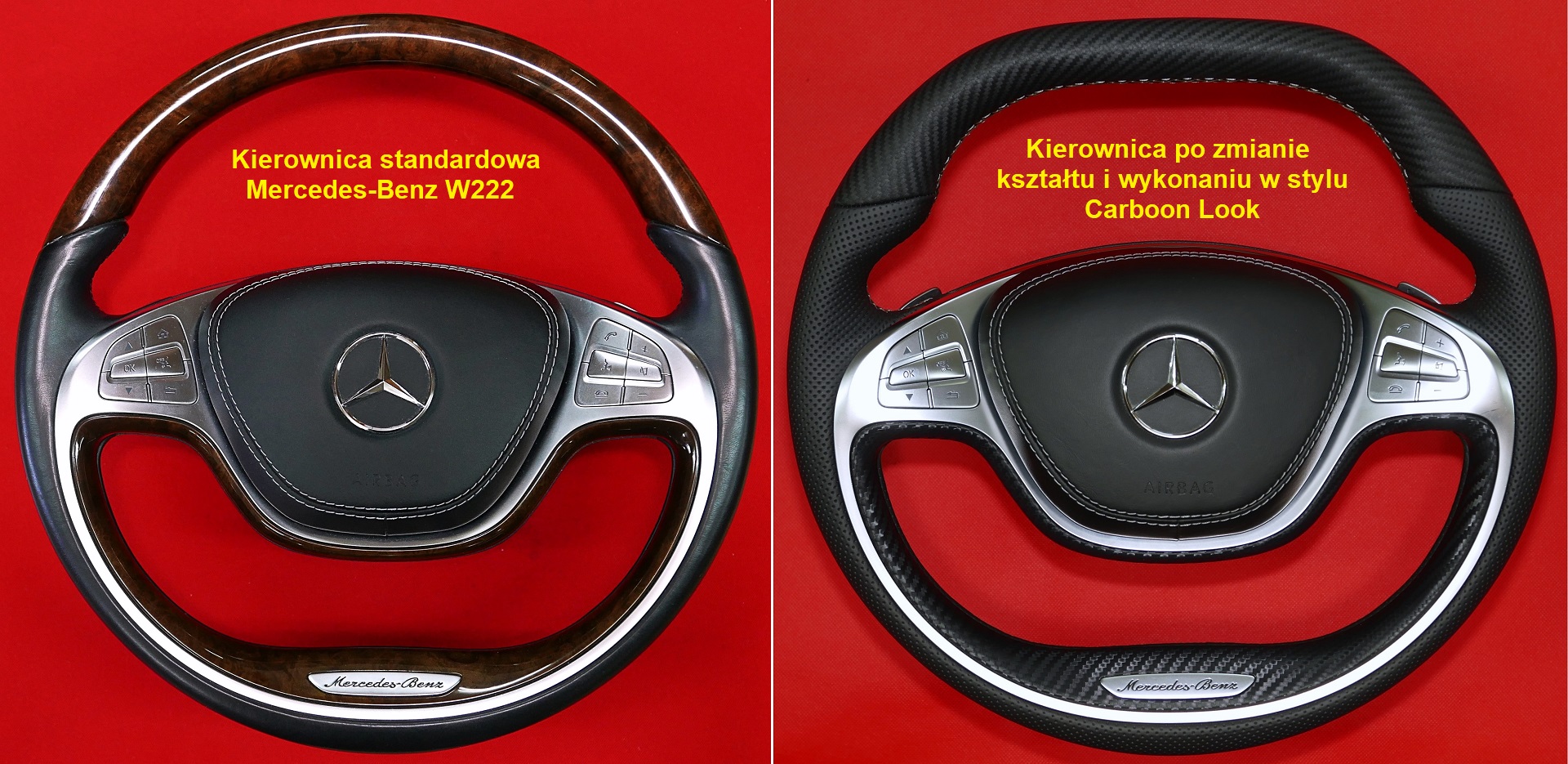 Laminacja oklejanie włóknem węglowym, kierownica sportowa AMG carbon Mercedes