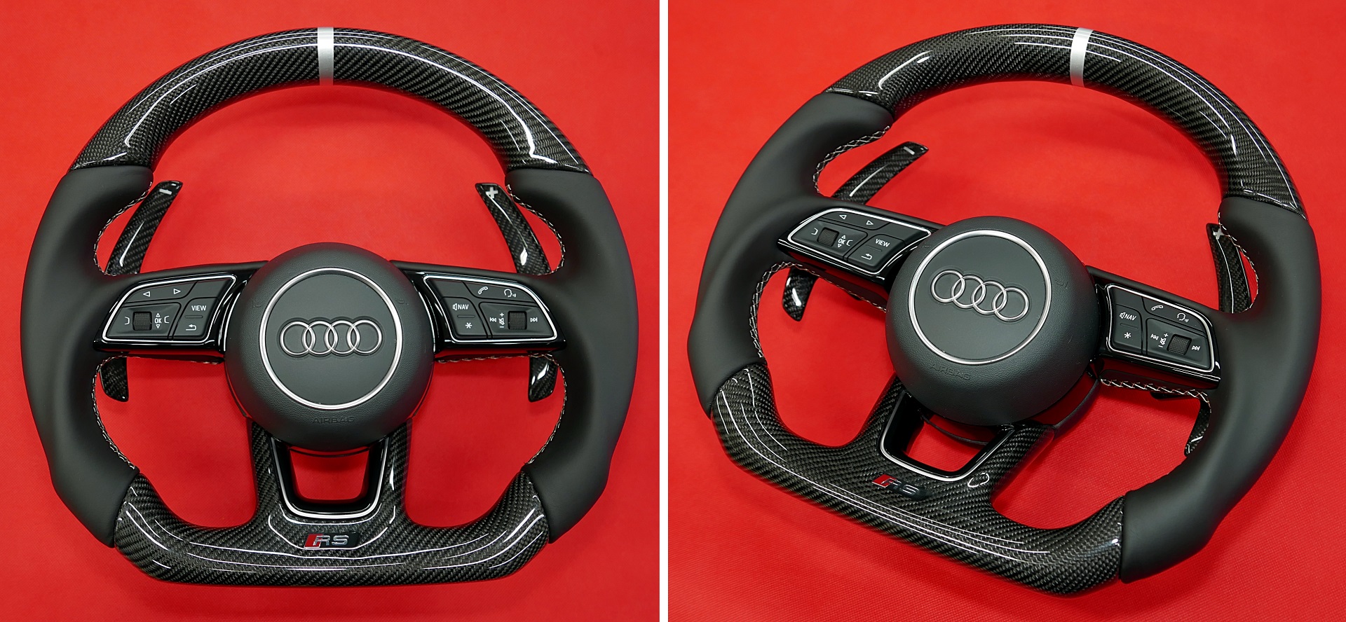 Kierownica Audi włókno węglowe carbon tuning modyfikacja zmiana kształtu obszywanie skórą