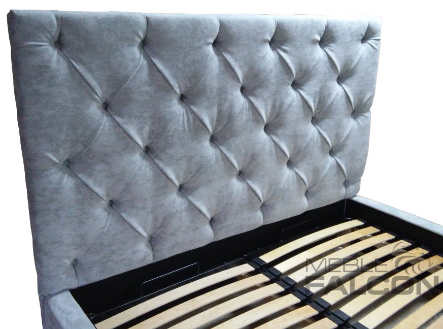 łóżko tapicerowane pikowane chesterfield tkanina producent tanio plusz szary zagłówek stelaż materac
