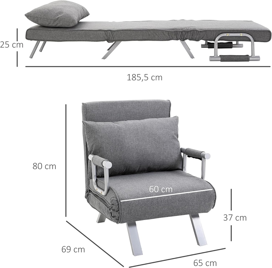 HOMCOM Rozkładany fotel z funkcją spania 3w1