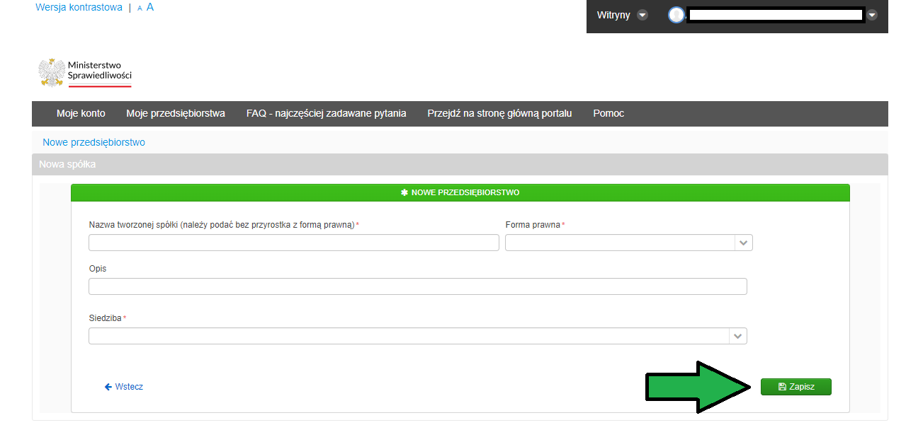 KROK 2 - podanie danych nowego przedsibiorstwaPNG