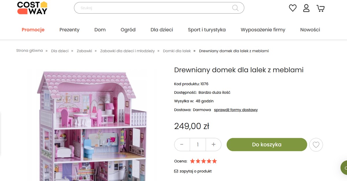 DREWNIANY DOMEK DLA LALEK Z BALKONEM I MEBLAMI