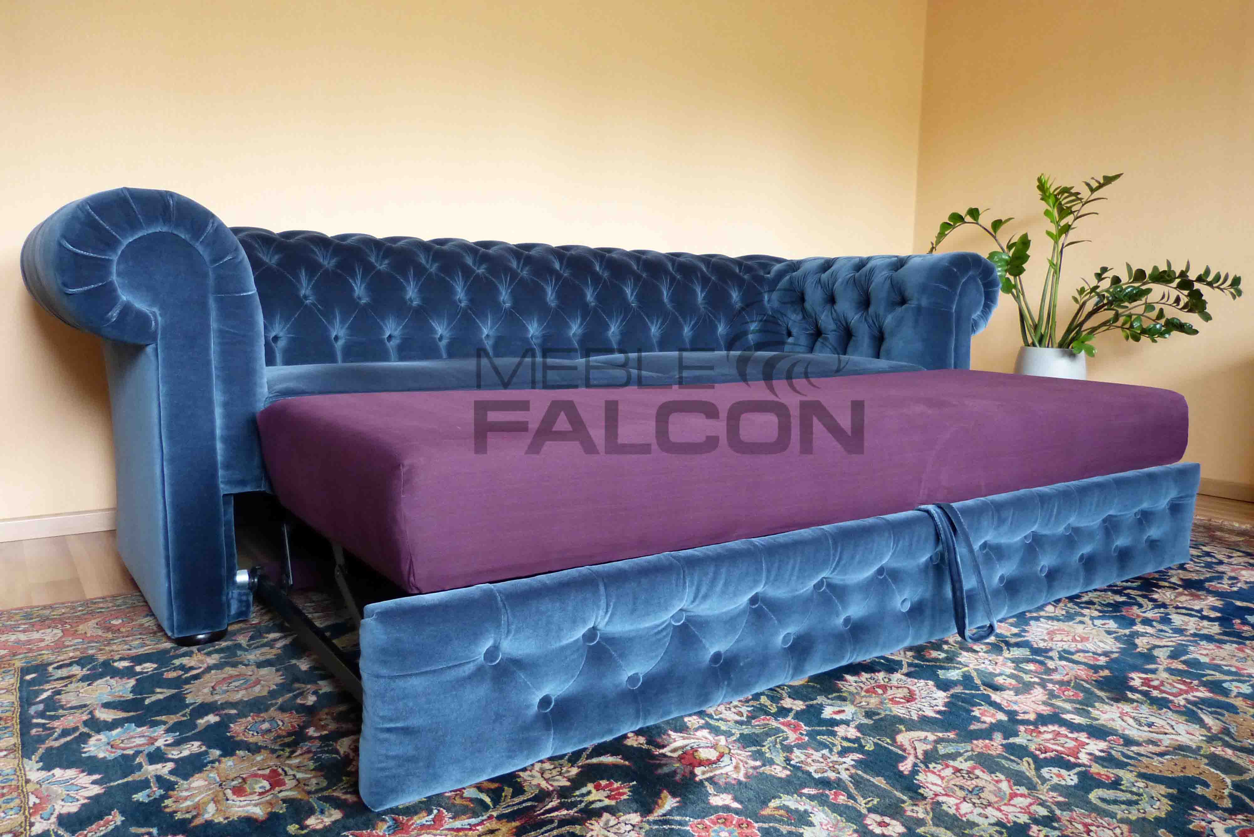 sofa chesterfield z funkcją spania tkanina velvet