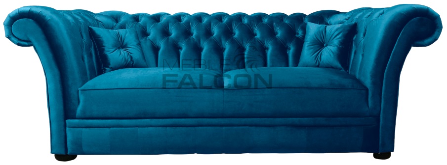 sofa pikowana do salonu niebieska z funkcją spania