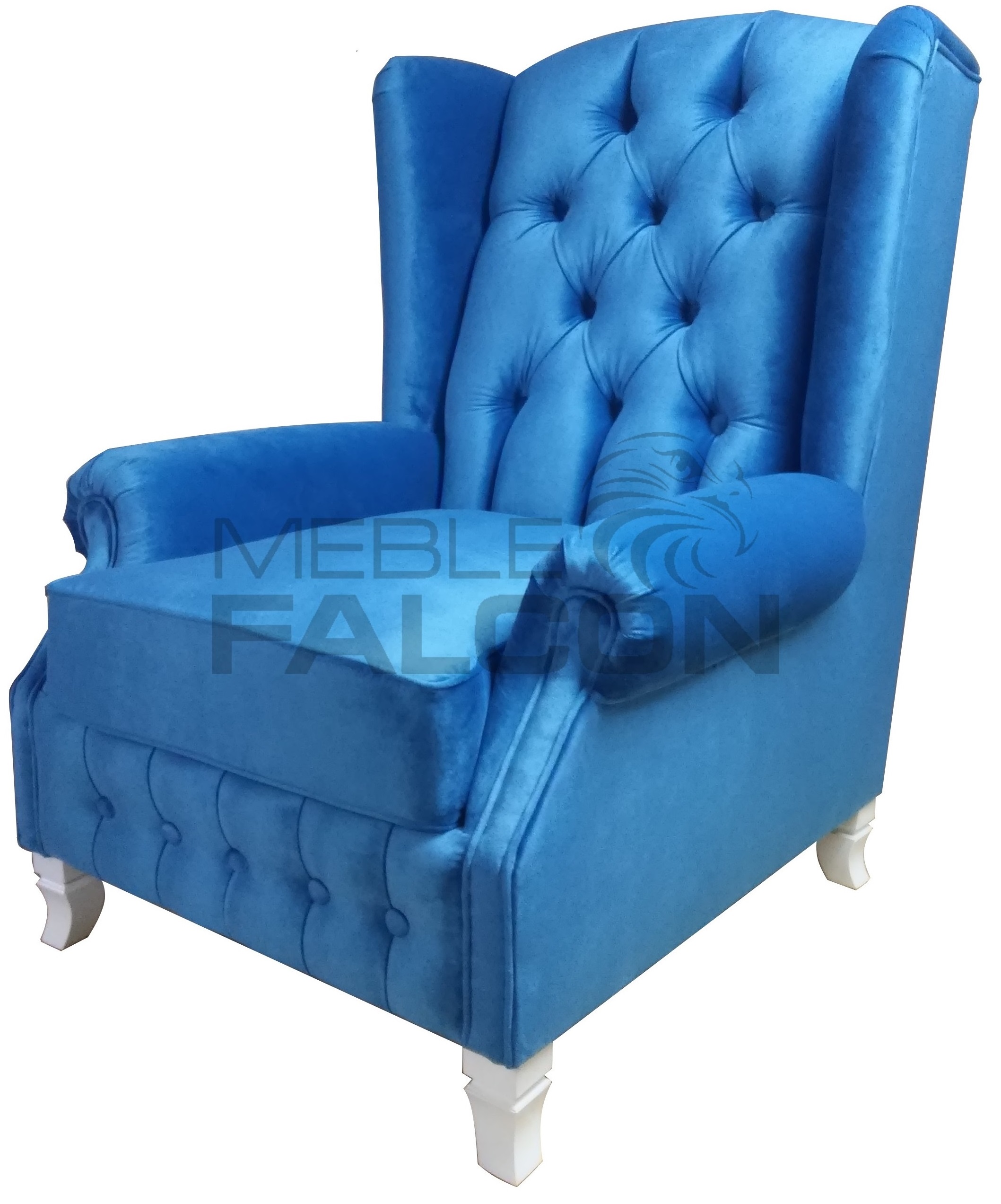 fotel uszak chesterfield niebieski błękitny tanio