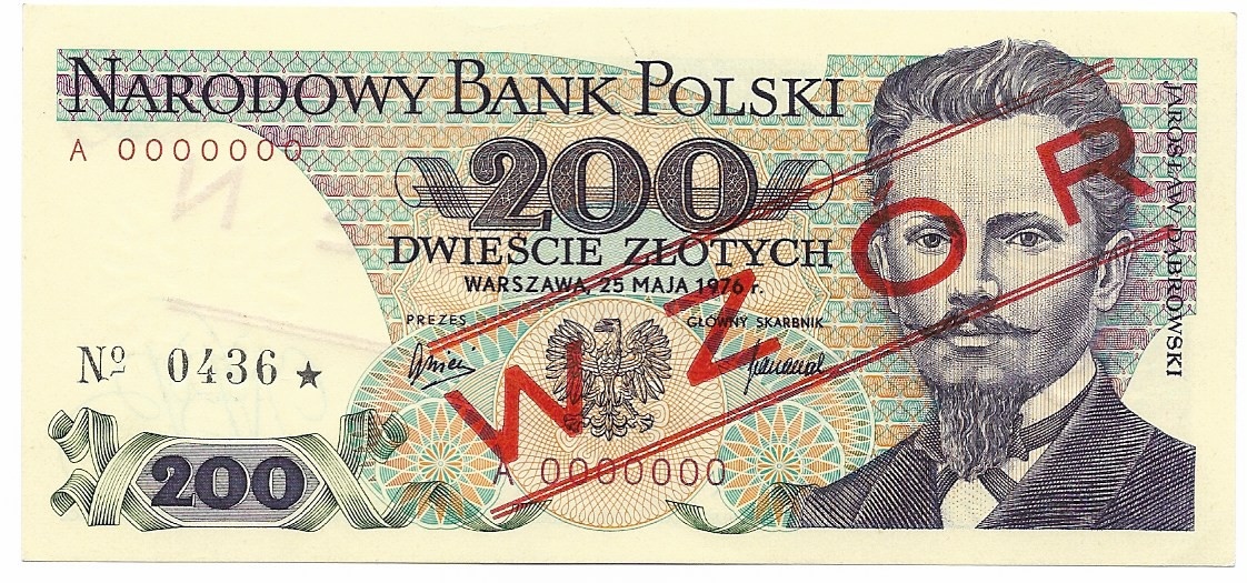 200 Złotych J. Dąbrowski 1976r Seria A Stan/1/1- WZÓR /Nowa Oferta/