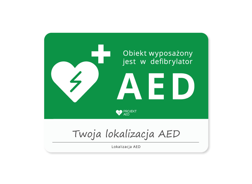 Tablica informacyjna z lokalizacją AED