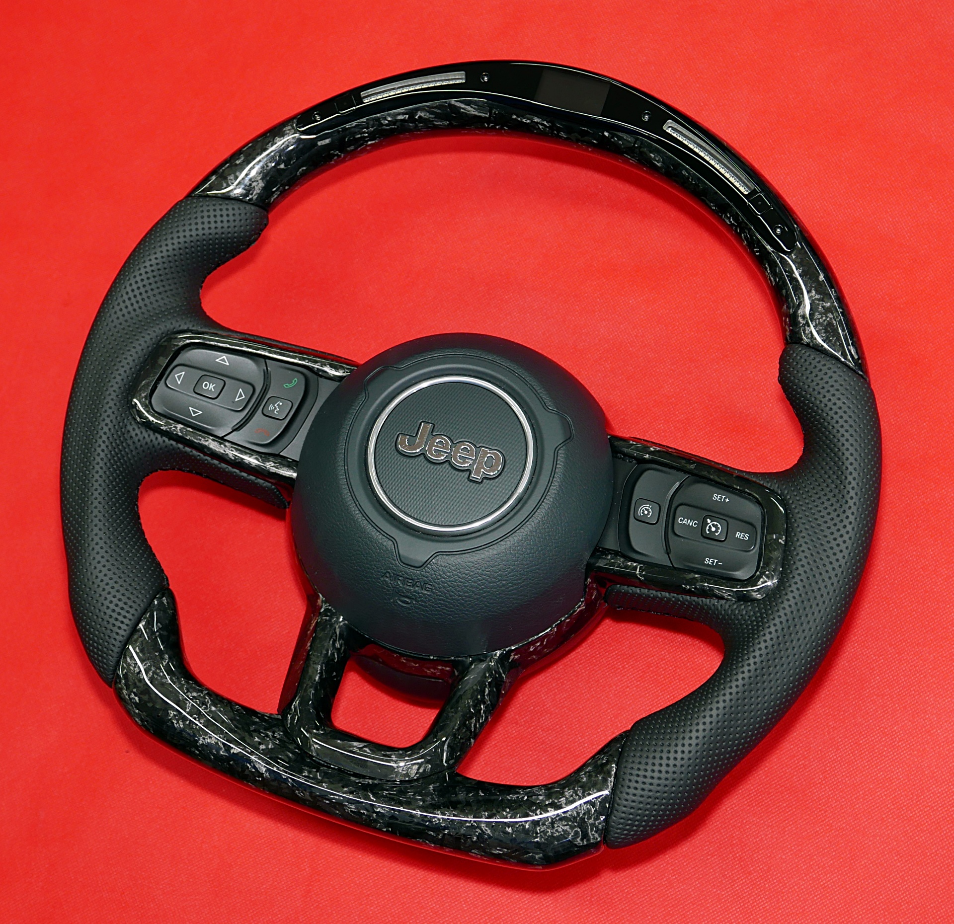 Forged carbon Jeep custom steering wheel LED display