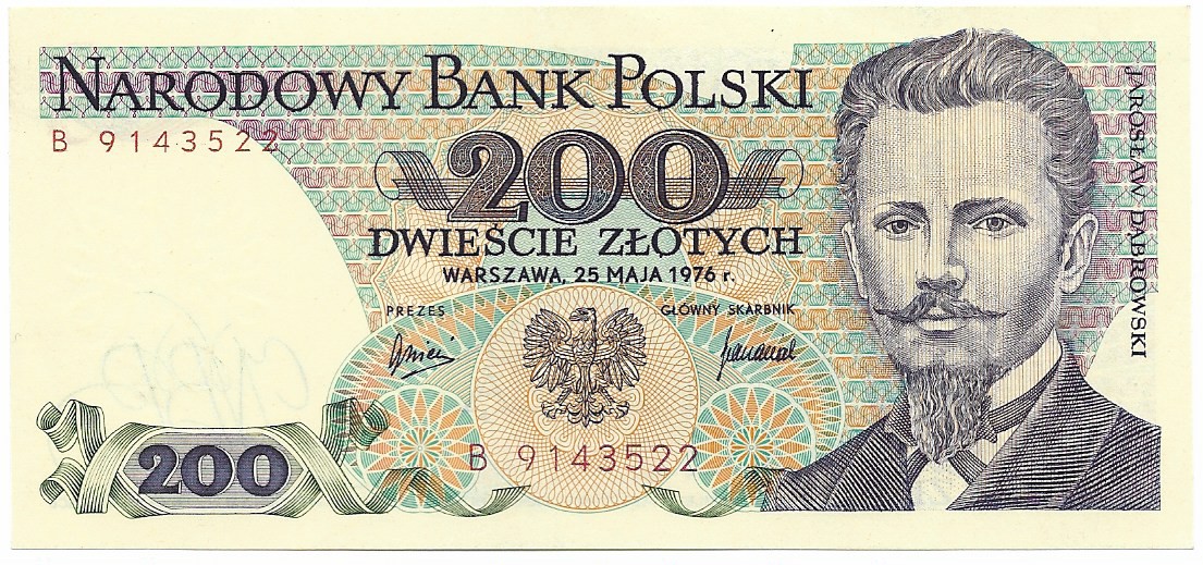 Banknot 200 Zł J. Dąbrowski 1976r B Stan /UNC Rzadki!!! Stan Emisyjny /Nowa Oferta/