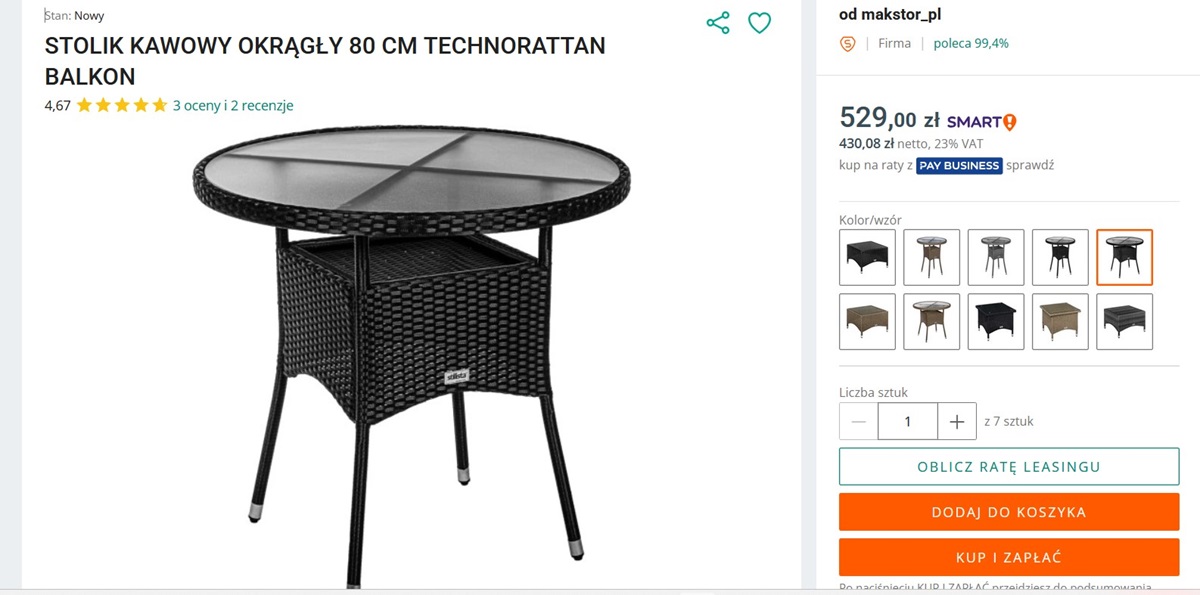 Stolik kawowy okrągły 80cm technorattan, czarny