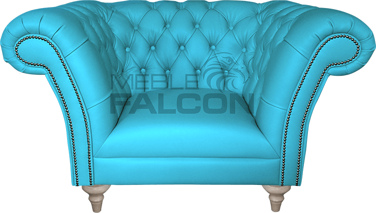 pikowany fotel chesterfield błękit skóra producent