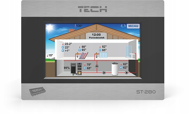 TECH STEROWNIK POKOJOWY ST-280 Z KOMUNIKACJĄ RS, CZARNY