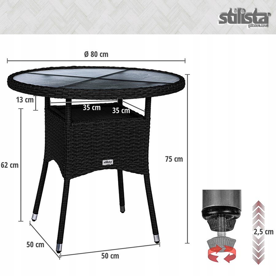 Stolik kawowy okrągły 80cm technorattan, czarny