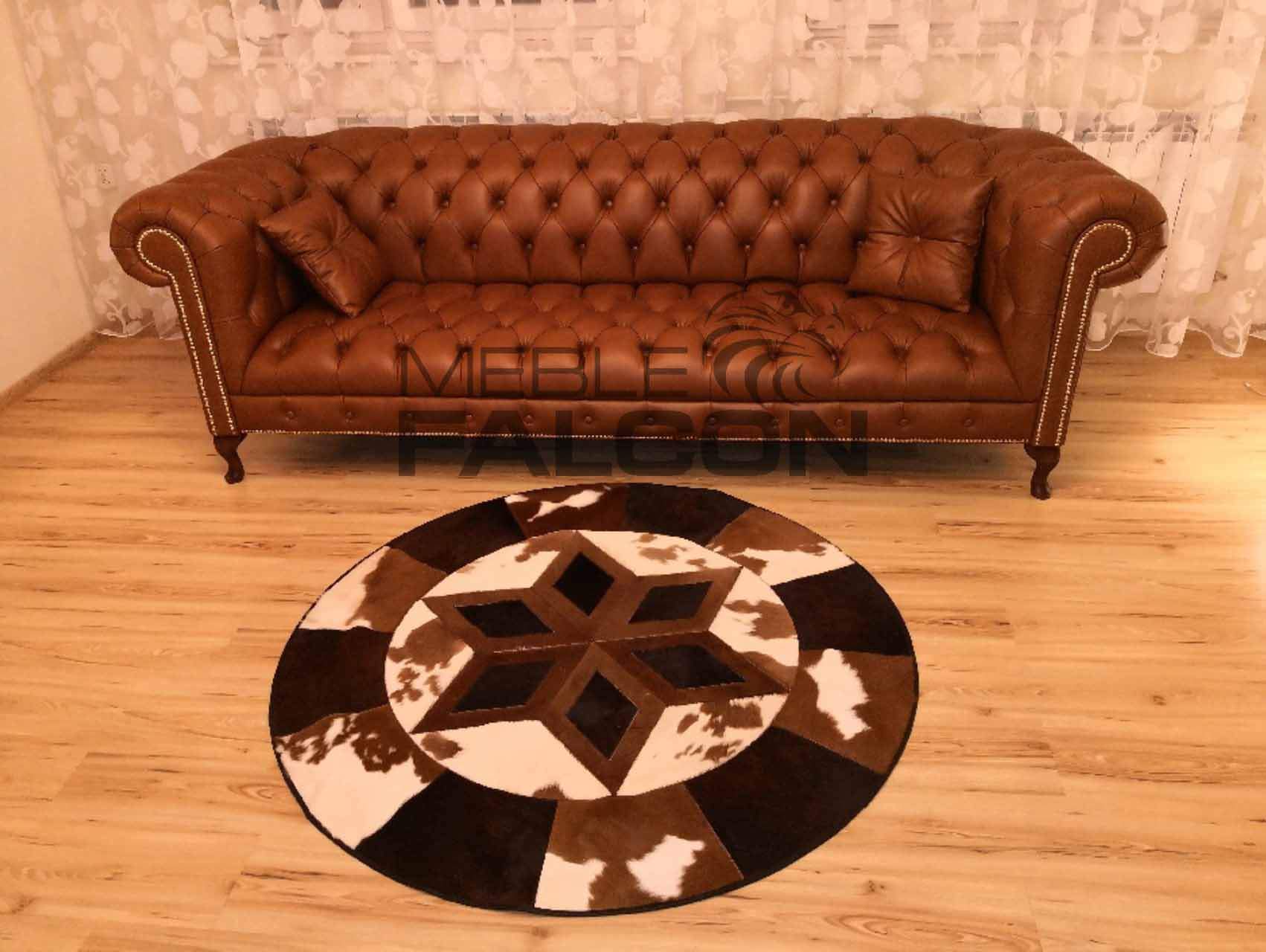 sofa chesterfield pikowane siedzisko skóra koniak
