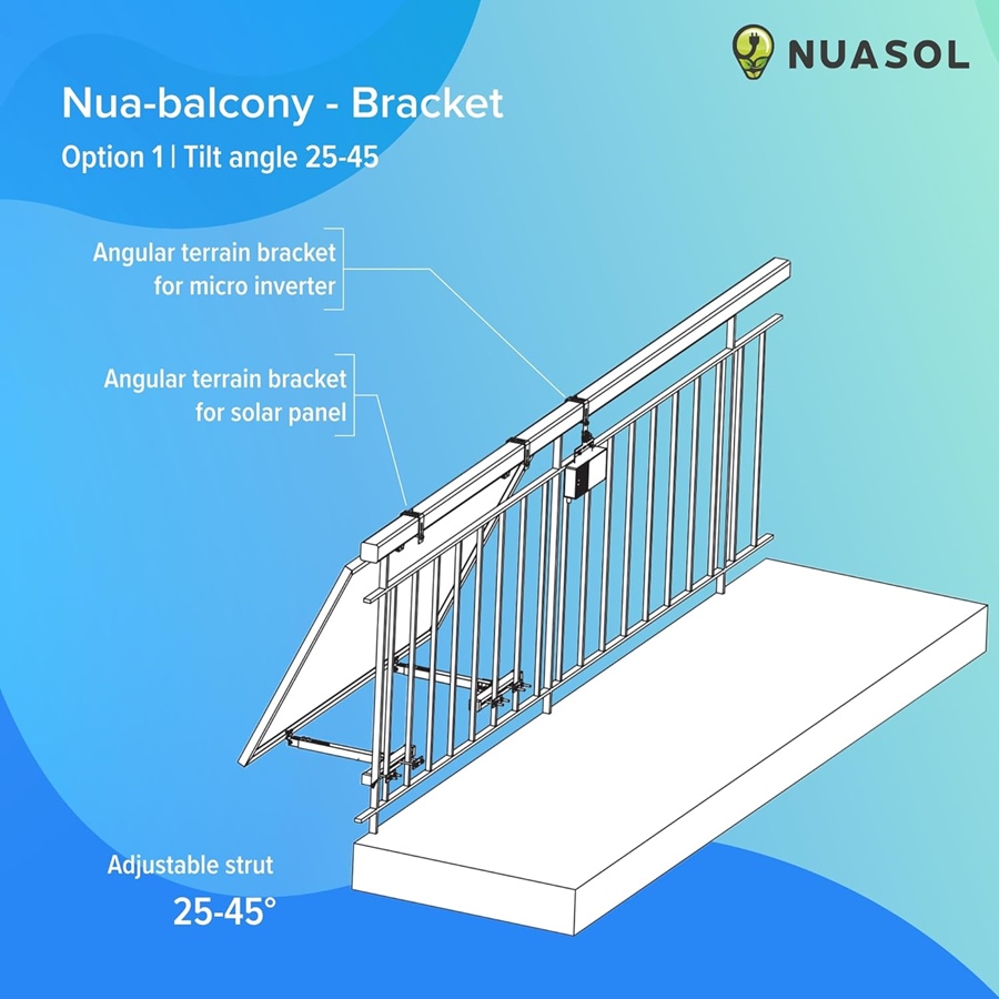 NuaSol - Uchwyt balkonowy do elektrowni, poręcz mocowanie do 1 modułu solarnego i falownika