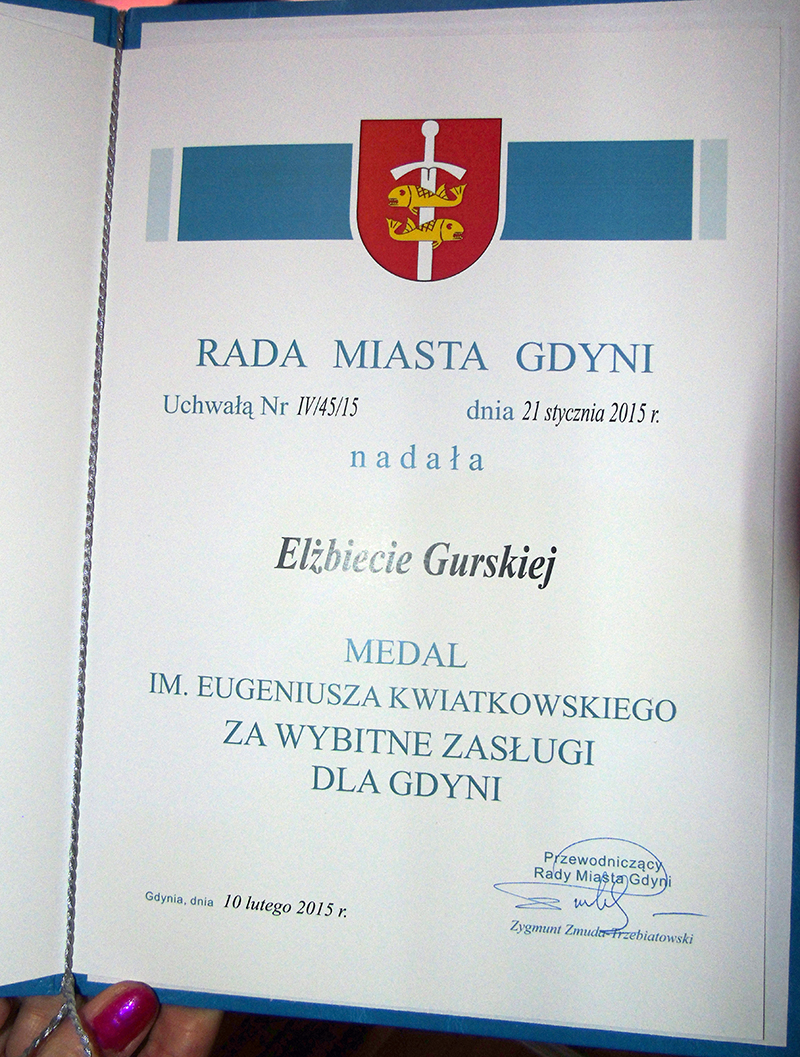 Rada Miasta Gdyni nadała Eliżbiecie Gurskiej MEDAL